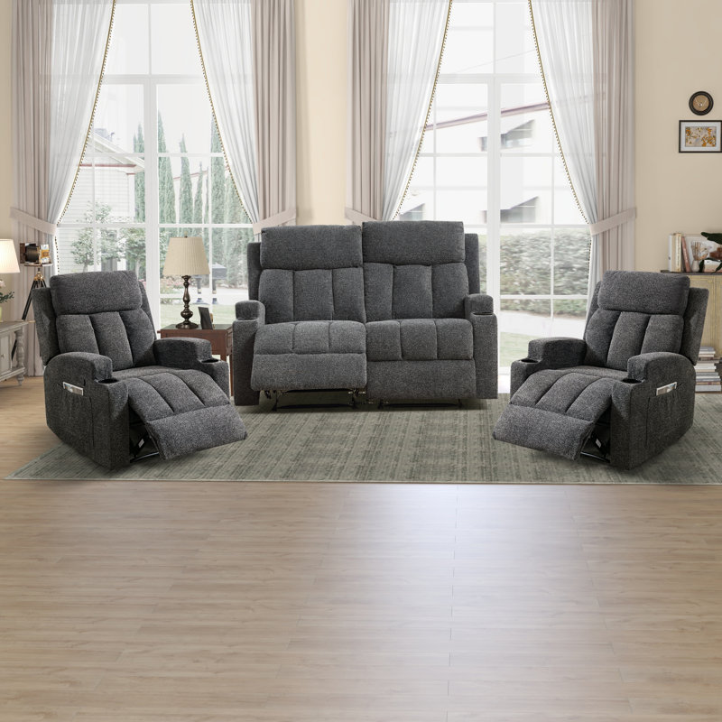 Hokku Designs Seho 3-Piece Upholstered Manual Reclining Heated